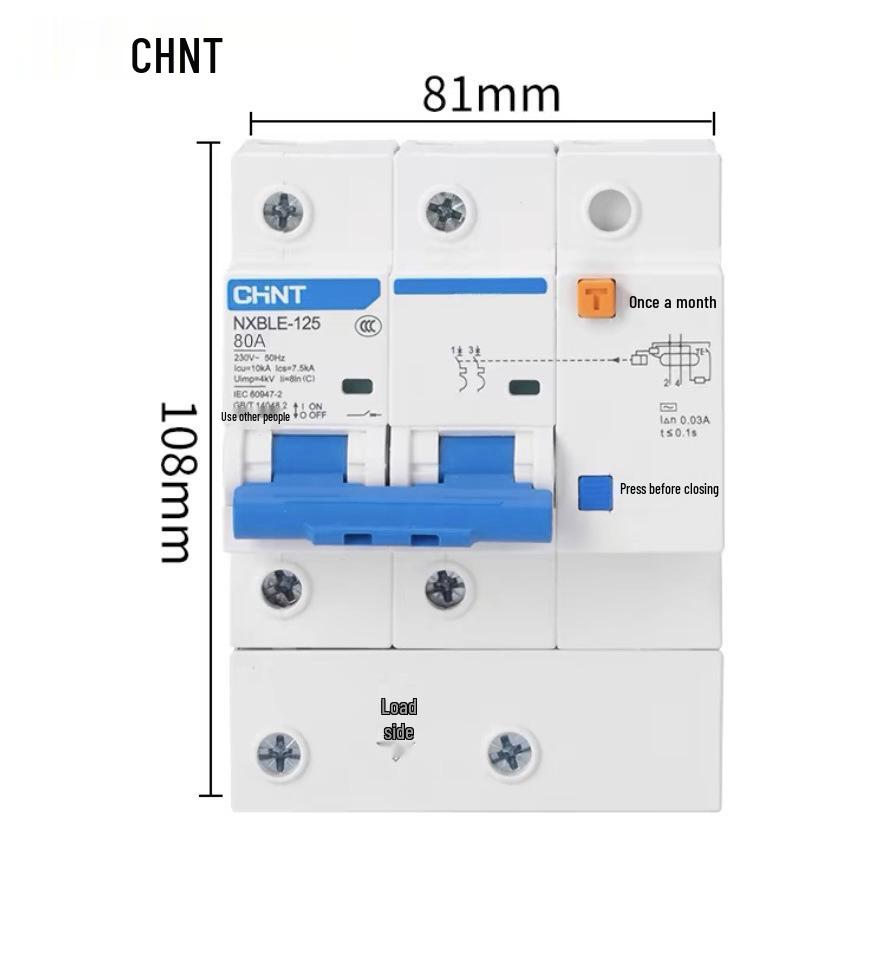 Chint 2P MCB Circuit Breaker with Air Switch, 220V RCD, 32A/63A, for Three-Phase Household Electrical Protection