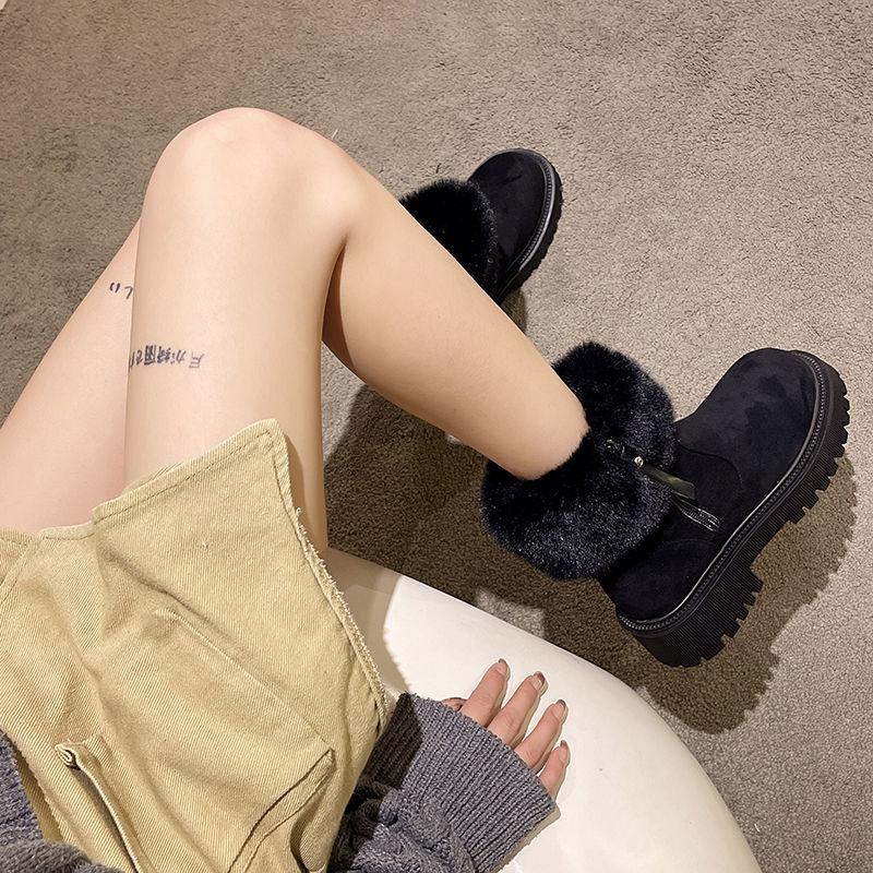 Winter Round Toe Large Size Warm Platform Woman Shoes 2025 Novelty New In Fashion Padded Goth Fleece-lined Snow Boots for Women