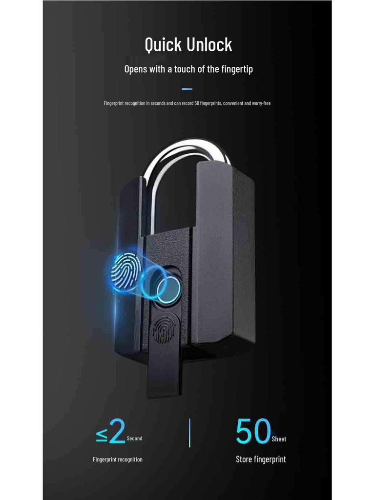 Großes wasserdichtes Bluetooth-Fingerabdruck-Vorhängeschloss für Gepäck, Schränke und Schubladen