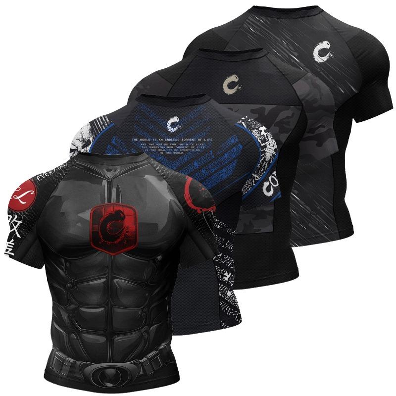 New MMA Kickbox Training Tee No Gi Bjj Top Jiu Jitsu Rashguard Spandex Compression T-Shirt Sublimation Sports Men Short Sleeve