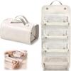 Folding Leather Waterproof Cosmetic Bag, Roll Up Travel Makeup Bag with 4 Detachable Clear Compartment Large Capacity Cosmetic Bags for Women