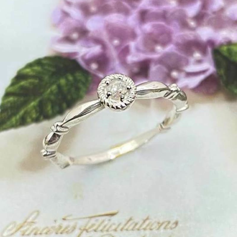 Ollia Natural Rough Diamond Daisy Bud Silver Ring