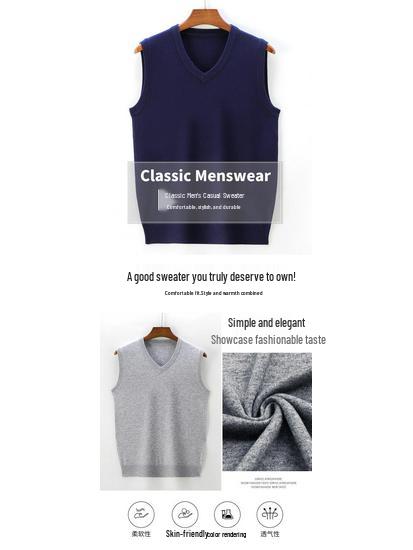 Men's V-Neck Red Knit Vest: Warm Autumn/Winter Waistcoat