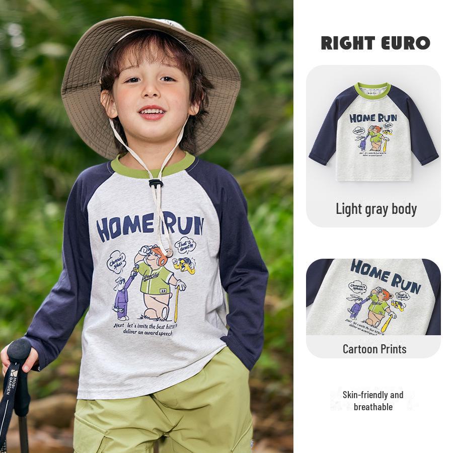 Boys' Striped Long-Sleeve Antibacterial Cotton T-Shirt