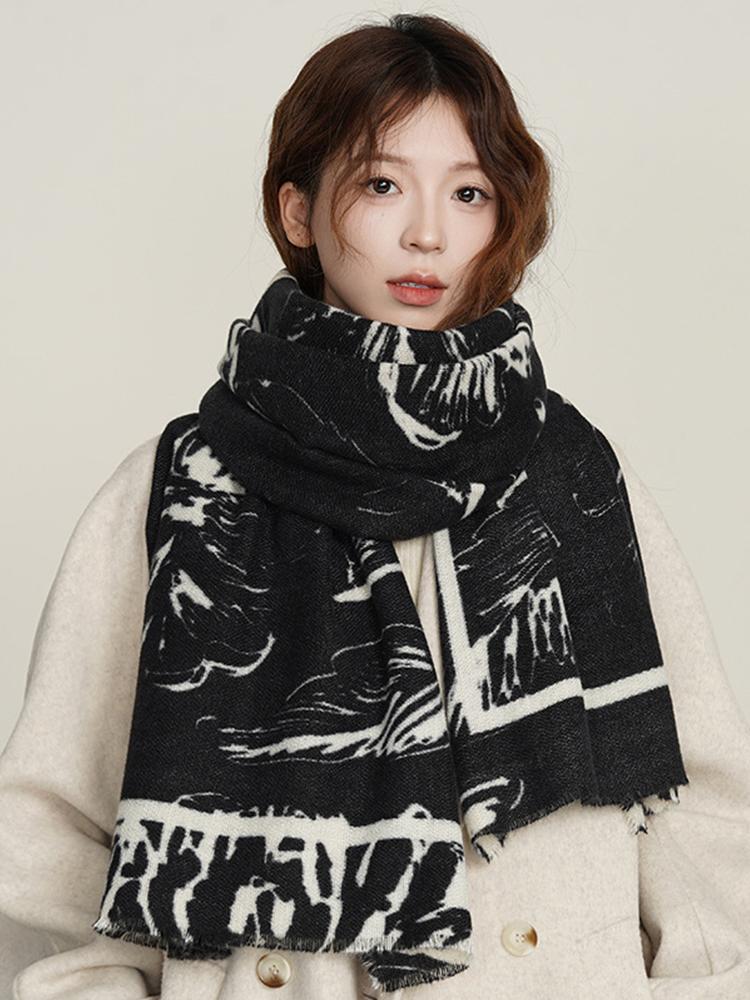 New Knitted Imitation Cashmere Scarf Autumn Winter Women Elegant Floral Print Warm Scarve Pashmina Mujer Foulard Wrap Shawl