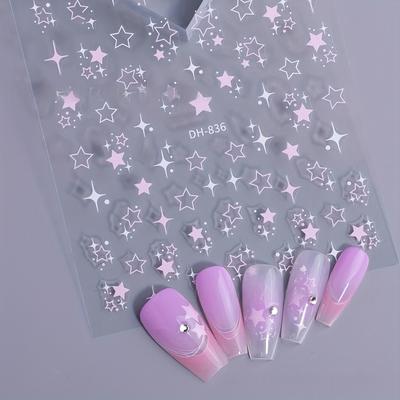 Glitter Star Nail Stickers with Hollow Design, Embossed Silvery Star Shining Like a Five-pointed Star, Suitable for Hand and Foot Nail Art