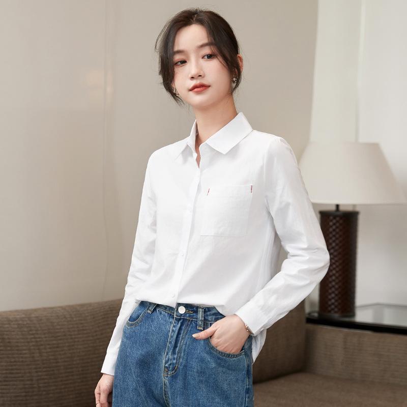 Spring Autumn 100% Cotton Tops Ladies Long Sleeve Office Slim Sweet White Shirts Business Women's Shirt