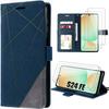Case for Samsung Galaxy S24 FE (not for S24) - Navy Blue Synthetic Leather + 2 Anti-scratch Tempered Glasses