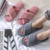 Cross-shaped Plush Slippers, New Indoor Warm Cotton Slippers for Autumn and Winter, Thickened Toe Exposed Plush Slippers