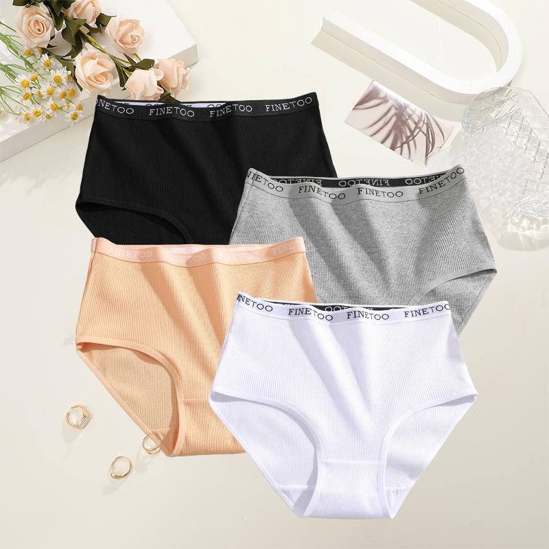 4Pcs/Set Cotton Women Panties Lady Plus Size Underwear High Waist Briefs Breathable Solid Color Female Lingerie Shorts FINETOO