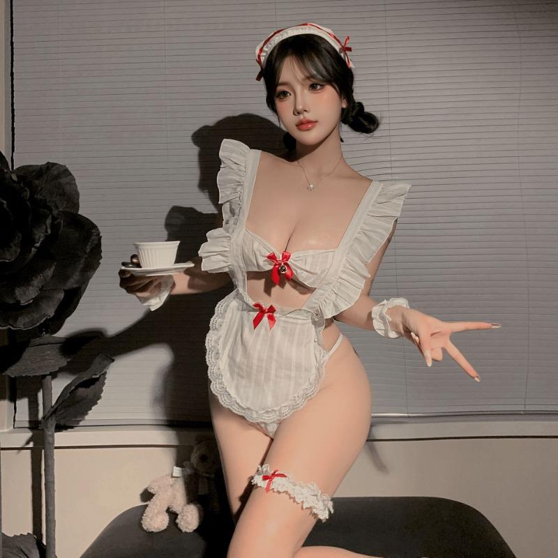 Sexy Lingerie Pure Desire Nurse Uniform Lace Bow Sexy Romantic Conjoined Maid Cosplay Woman