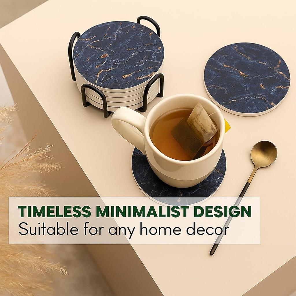 Ceramic Coasters with Matt Finish On Top & Cork Base | Coasters for Cups Set of 6 |