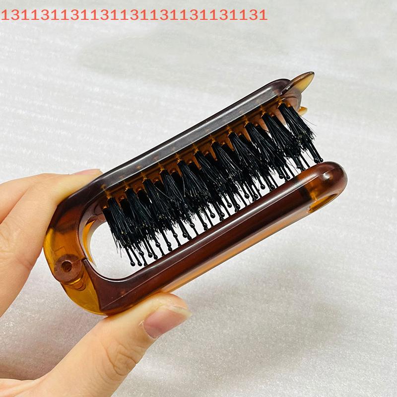 Portable Cat Ear Boar Bristle Hair Brush Amber Foldable Collapsible Travel Massage Styling Tool for Women Salon Gift