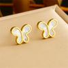 DIEYURO 316L Stainless Steel Colorful Shells Patterned Butterfly Necklace Earrings Bracelet Suit Girl New Trend Jewelry Gift Set