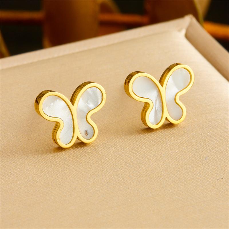 DIEYURO 316L Stainless Steel Colorful Shells Patterned Butterfly Necklace Earrings Bracelet Suit Girl New Trend Jewelry Gift Set