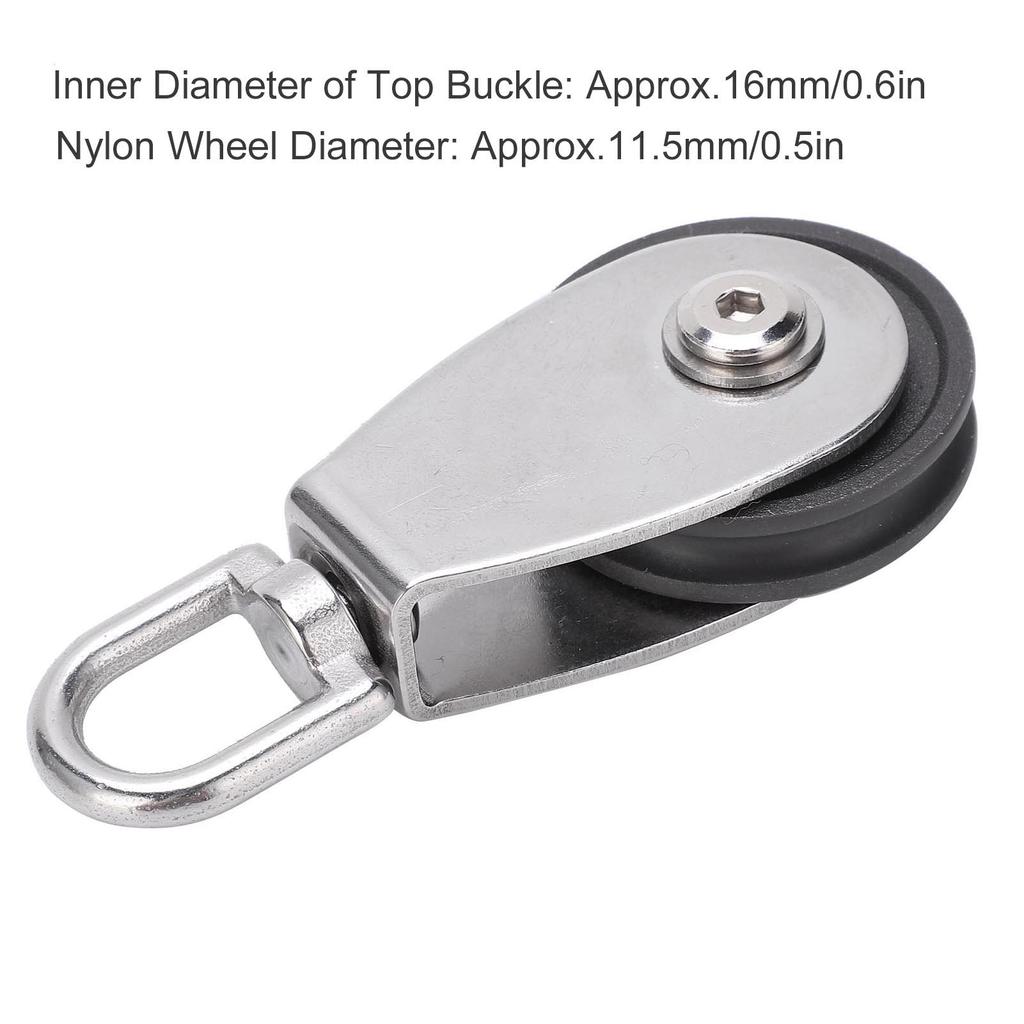 Stainless Steel Shell Dual Bearings Mute Pulley Block Nylon Wheel Groove 360 Degree Rotation