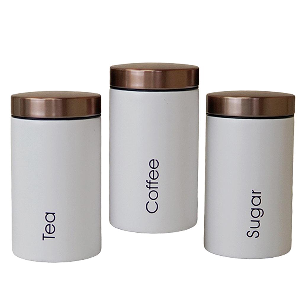 3pcs/Set Food Storage and Organization Canister for Coffee, Tea, Sugar - White