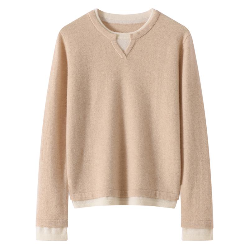 Women's 100% Pure Cashmere Long Sleeve Two-in-One Knit Pullover Sweater