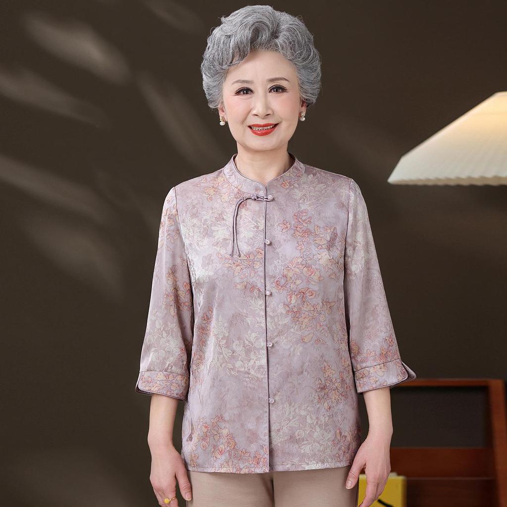 Grandma's Chinese Style Top: Elegant Spring/Summer Shirt for Elderly Women