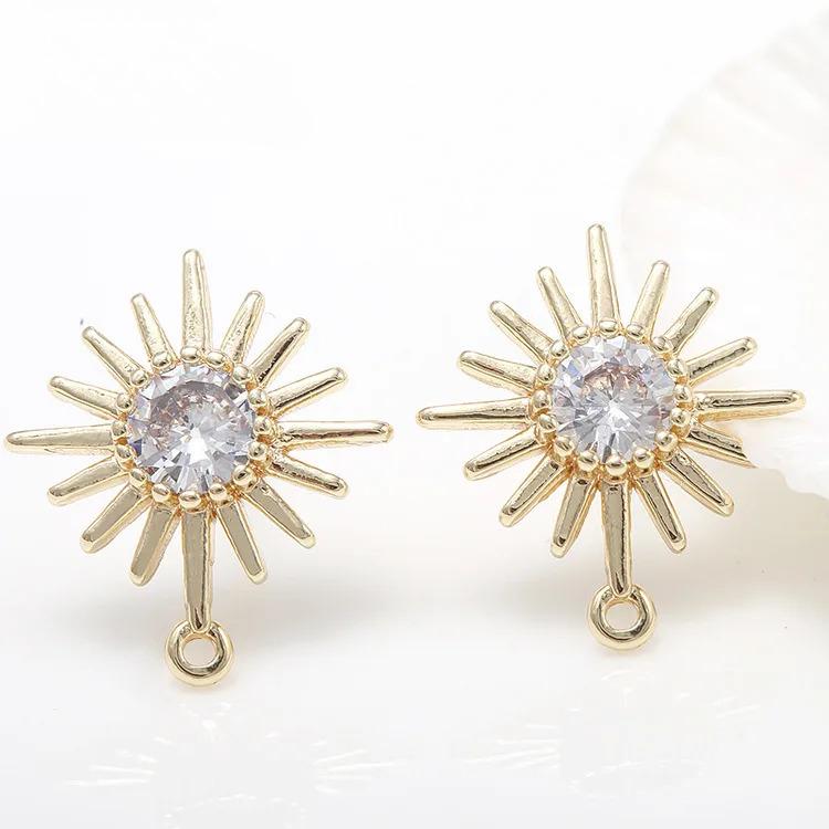 Gold Color Brass with Zircon Flower Stud Earrings High Quality Diy Jewelry Findings Accessories