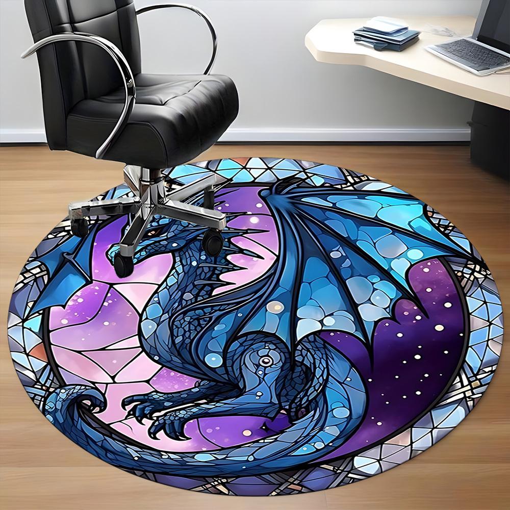 1pc StainedGlass Dragon Office Round Area Rug, Under Office Chairs Bedroom Living Room Home Decor, Room Deco, Available in Various Sizes