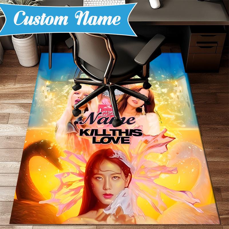 Custom Name Kpop Group Fashion Rug for Living Room, Game Rooms, Office, Bedroom, Floor Mat Playful Design, fan gifts Christmas decor