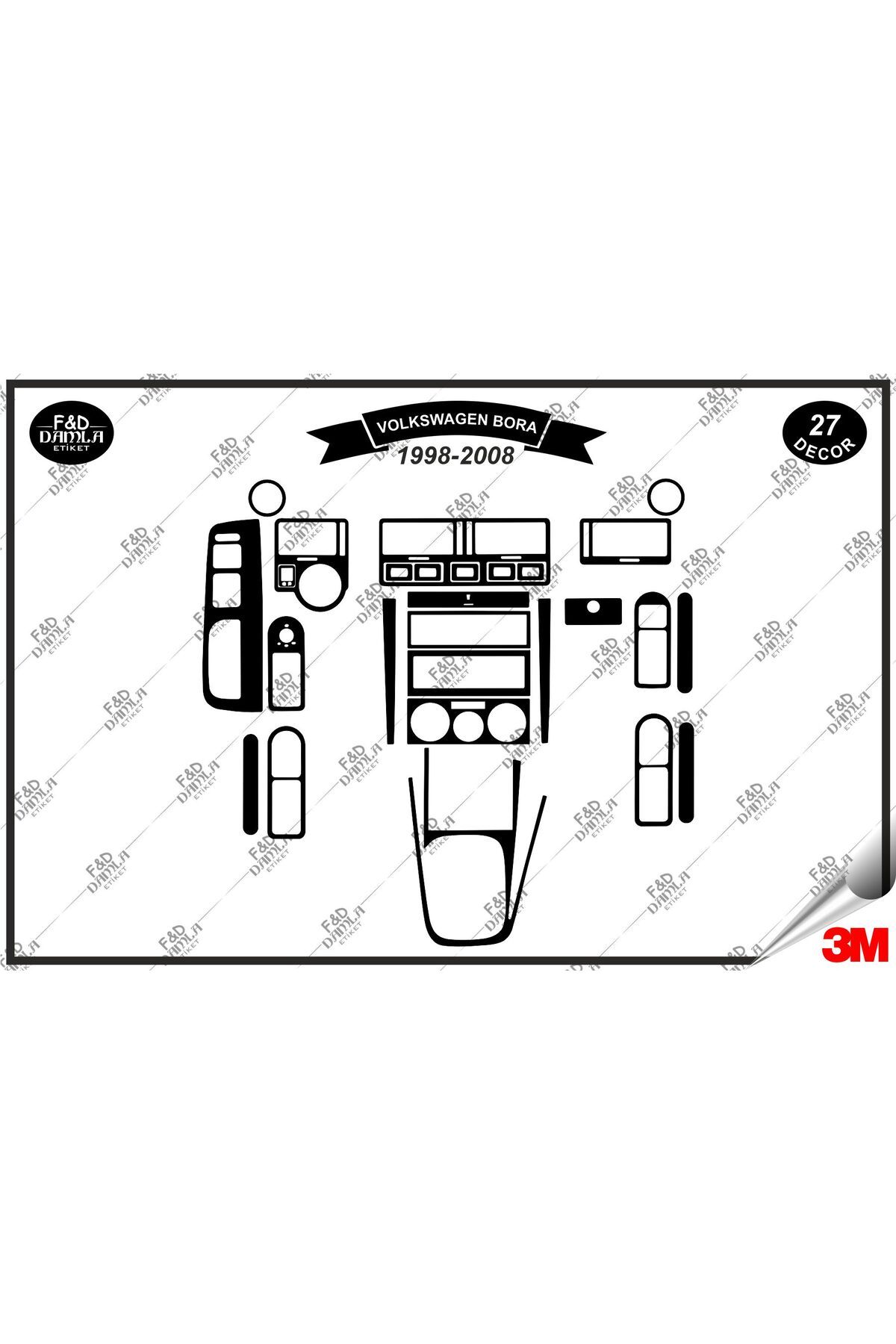 

Volkswagen Bora 1998-2008 Torpido Konsol Trim Göğüs Maun Kaplama Set 27 Parça Siyah