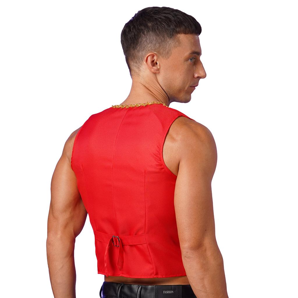 Mens Steampunk Victorian Vest Gold Trims Embroidery Open Front Design Medieval Gothic Waistcoat Arabian Costume