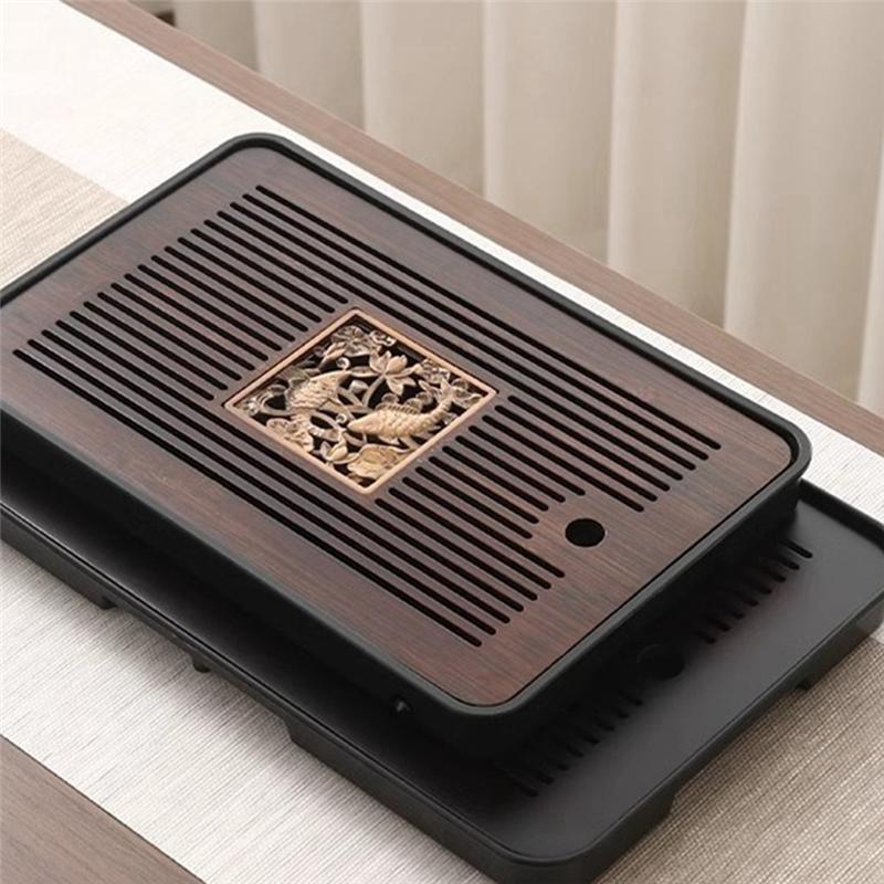 B97A-Bamboo Tea Tray Portable Dishes Rectangle Tea Ceremony Chaban Tea Chaban Tea Table Dual Purpose Drainage Water Storage