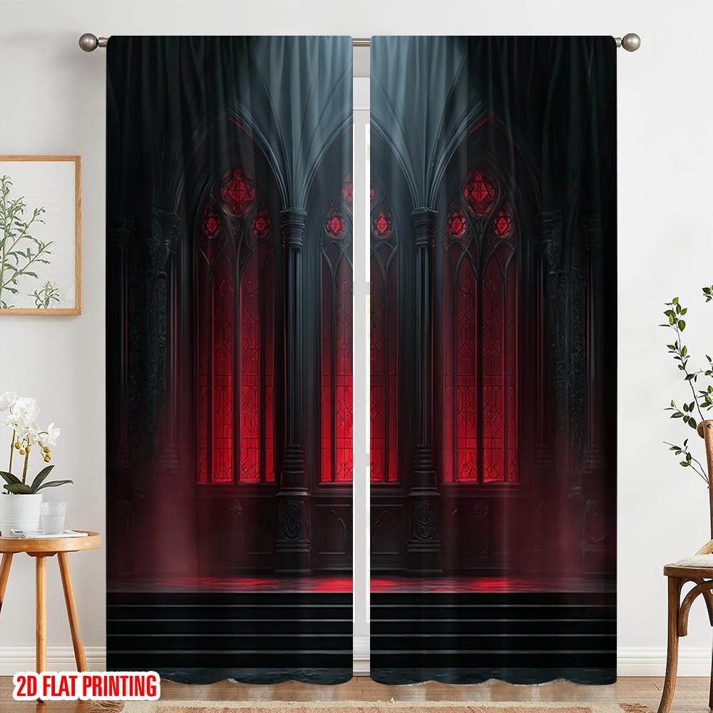 Plane Printing Curtains Window Treatment Gothic Vampire Castle Versatile Polyester Without Rod Outdoor Curtain Set Of 2 Made Washable