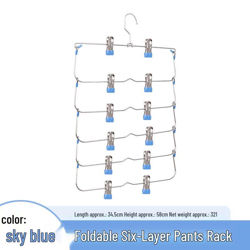 Foldable Multi-Layer Pants Rack with Stainless Steel Skirt Clips for Efficient Storage