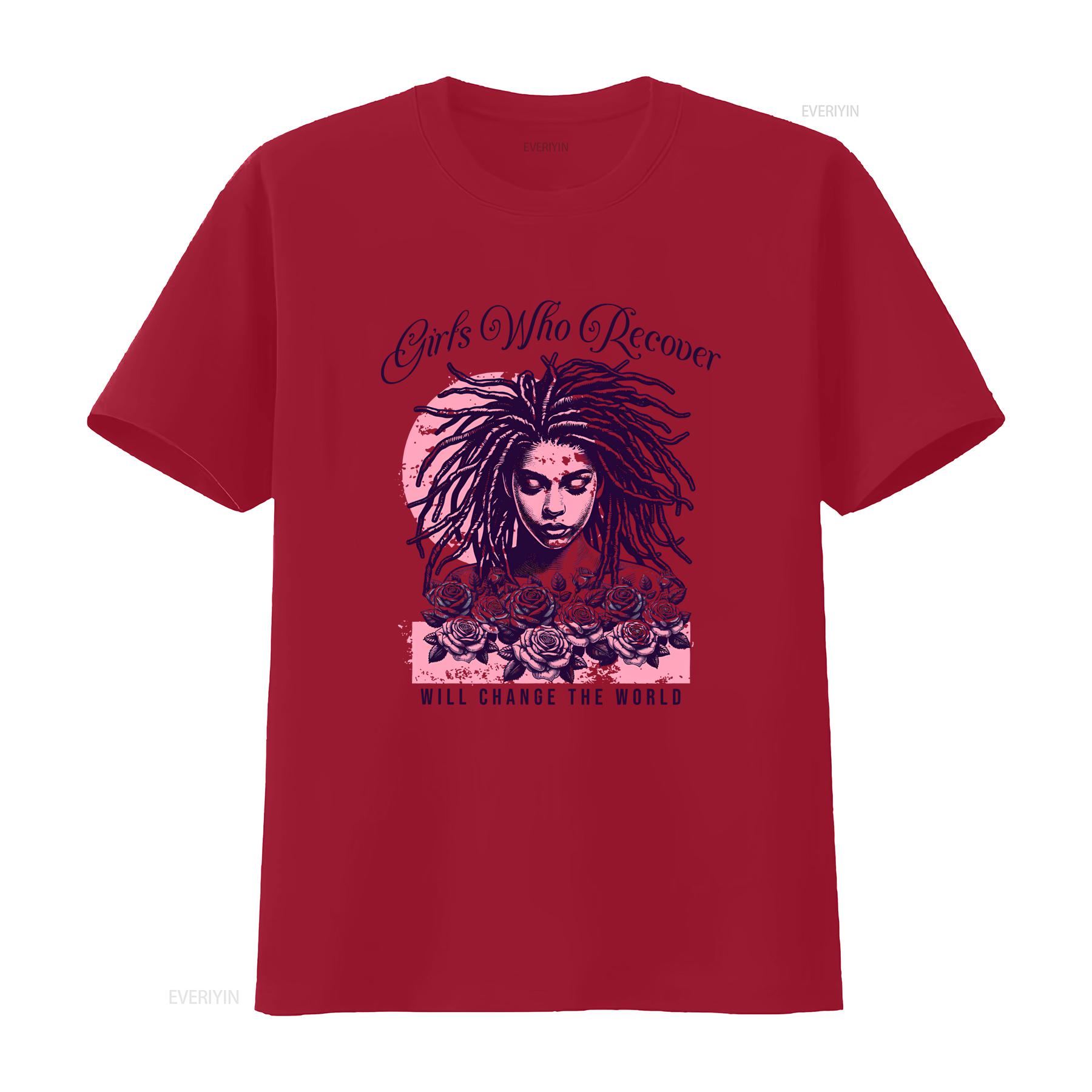 Womens Addiction Recovery T Shirt Inspiring Sobriety Girls Who Recover Will Change The World vintage Washed graphic Comfortable S