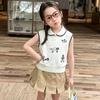 Summer Girls Embroidered Sleeveless Knit Polo Vest Stylish Baby Collar Top