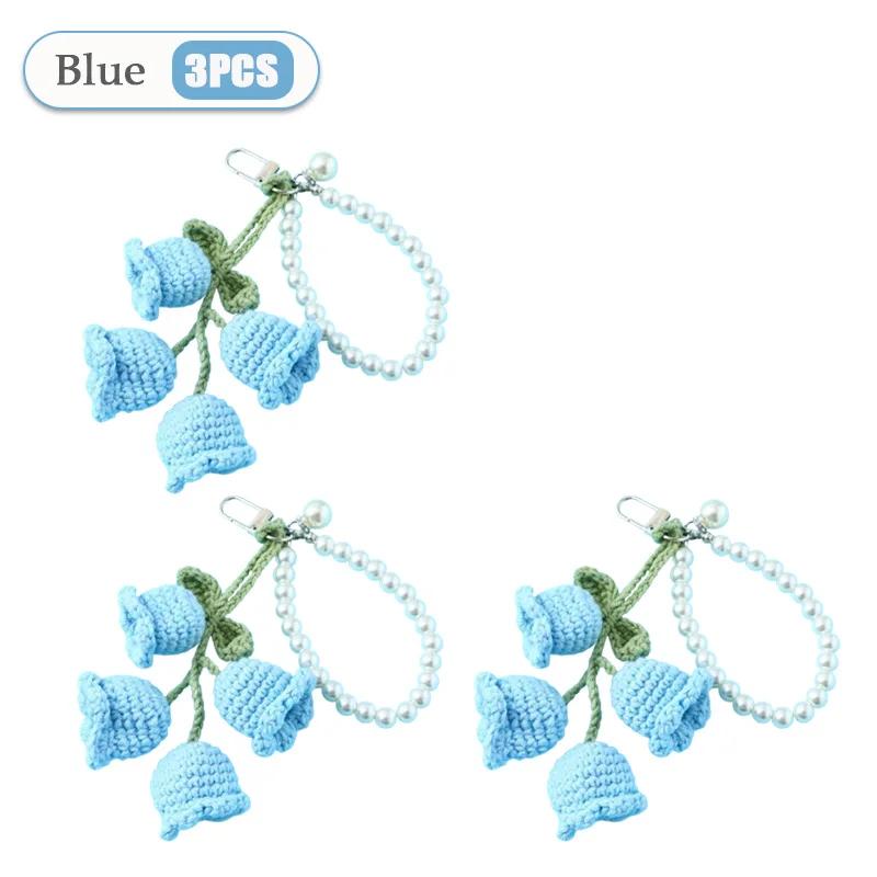 1-20PCS Creative Wool Crocheted Bolling Orchid Key Ring Ins Cute Girl Pearl Chain Key Chain Handmade Knitted Bag Pendant Gifts