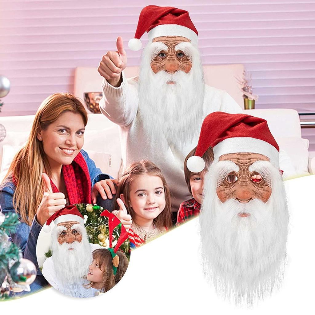 Santa Claus Christmas Latex Cap White Beard Mask Role Play Props Decoration