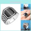 Elegant Fashion Jewelry Ring With Round Black Rhinestone And Curved Engraving For Men