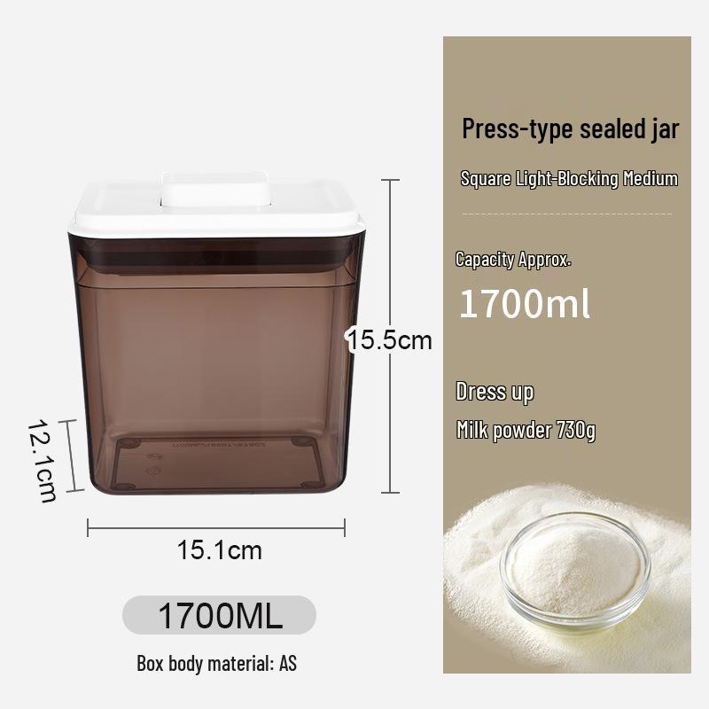 Square Clear Push-Type Storage Jar - Sealable Plastic Container for Kitchen Grains, Candy, and Fruit Powder