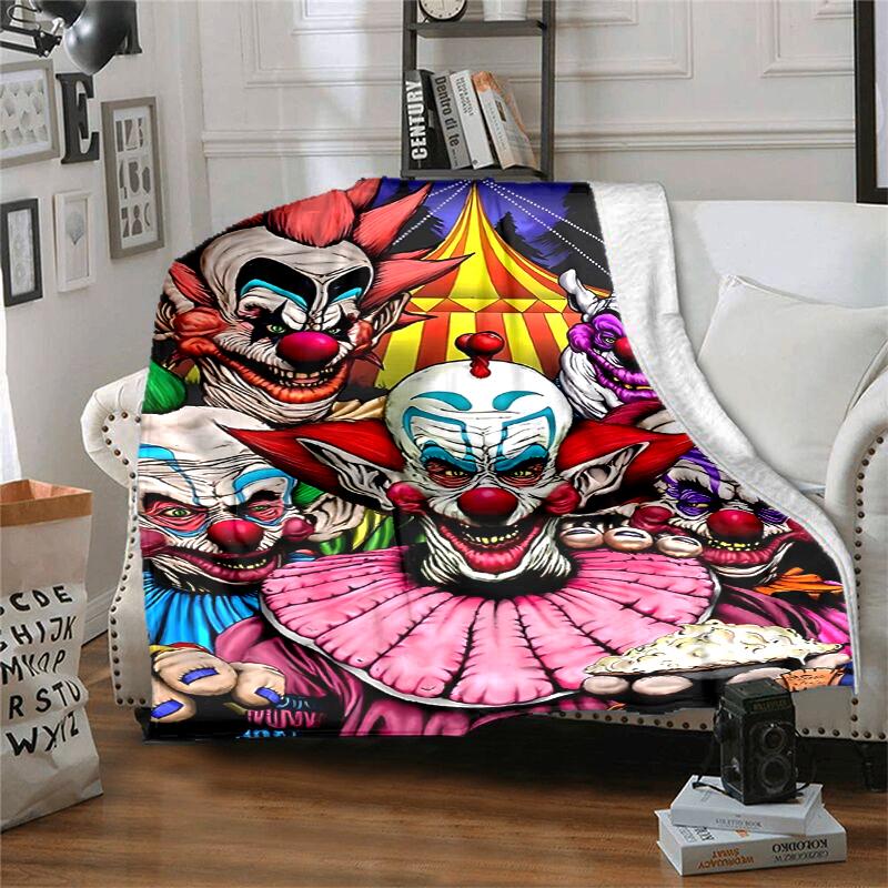 Horror Clown Circus Flannel Blanket Soft Warm All-Season Throw, Design for Camping, Car Travel, Hiking Sofa, Bed, Office Perfect Gift for Parties