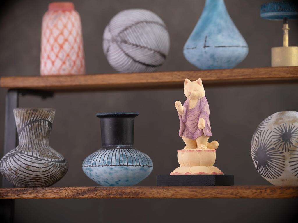 Katze Amida, Hüterin des Haustieres, besonderes Gebet im Kannoji-Tempel, Katzenholz, Glücksbringer, Feng Shui-Ornament, Neko Amida (kleine Größe) - Tiere, Service