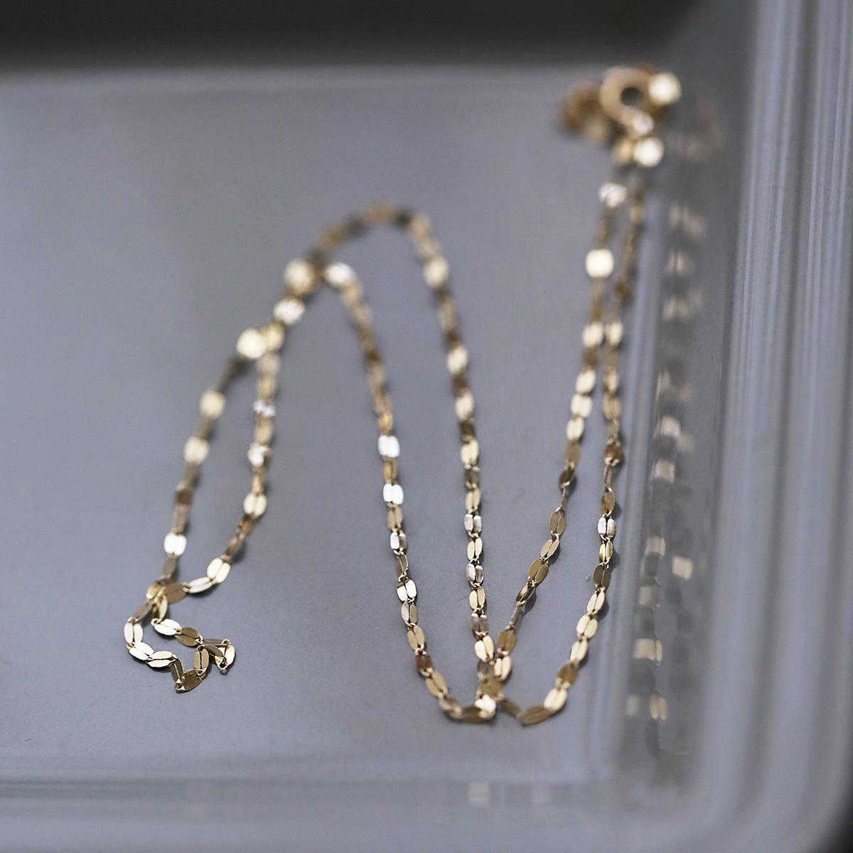 14K Gold-Plated S925 Sterling Silver Clavicle Necklace with Small Sequin Lips Charm for Women – Simple Japanese Korean Style 14K Gold