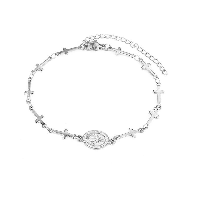 Vintage Virgin Mary Bracelet For Women Prayer Beads Jewelry Stainless Steel Cross Accessories Bracelet Religion Hand Gifts