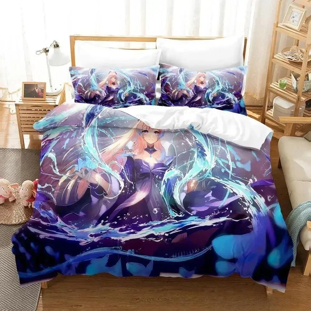 Genshin Impact Sangonomiya Kokomi Bedding Set Cartoon Anime Three-Piece Set Adult Kid Bedroom Duvet Cover Sets 3D Kawaii Girls