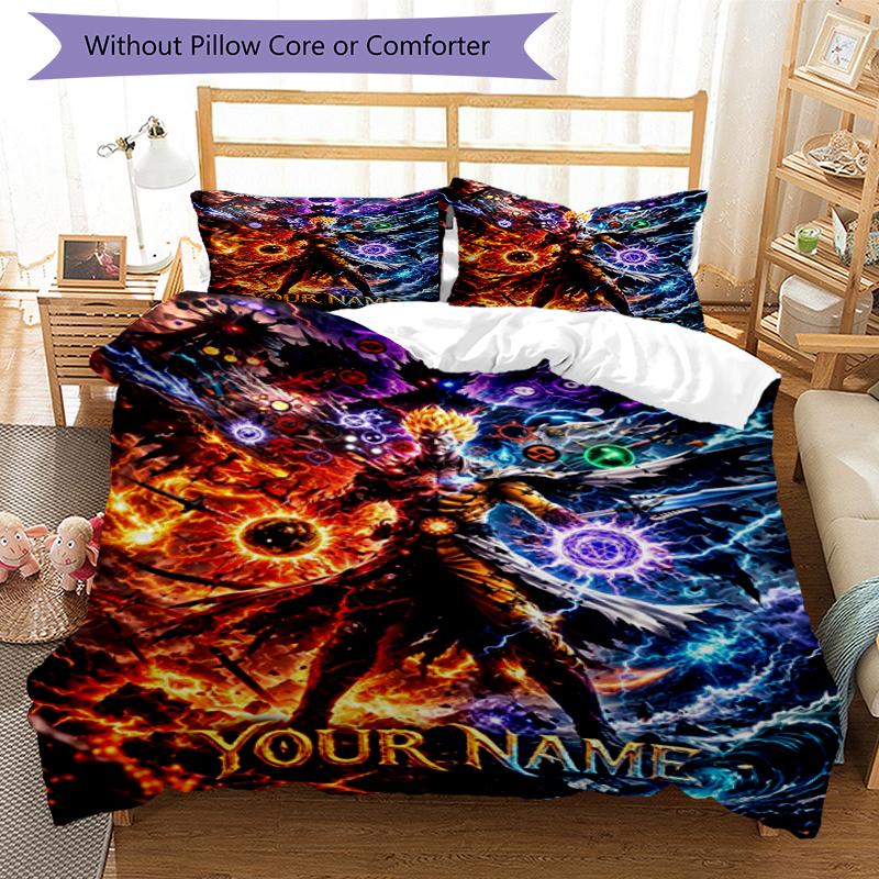 3pcs Custom Name Powerful Energy Printed Bedding Set Duvet Cover Closure Includes 1 Duvet Cover & 2 Pillowcases, Soft and Comfortable for All Seasons.