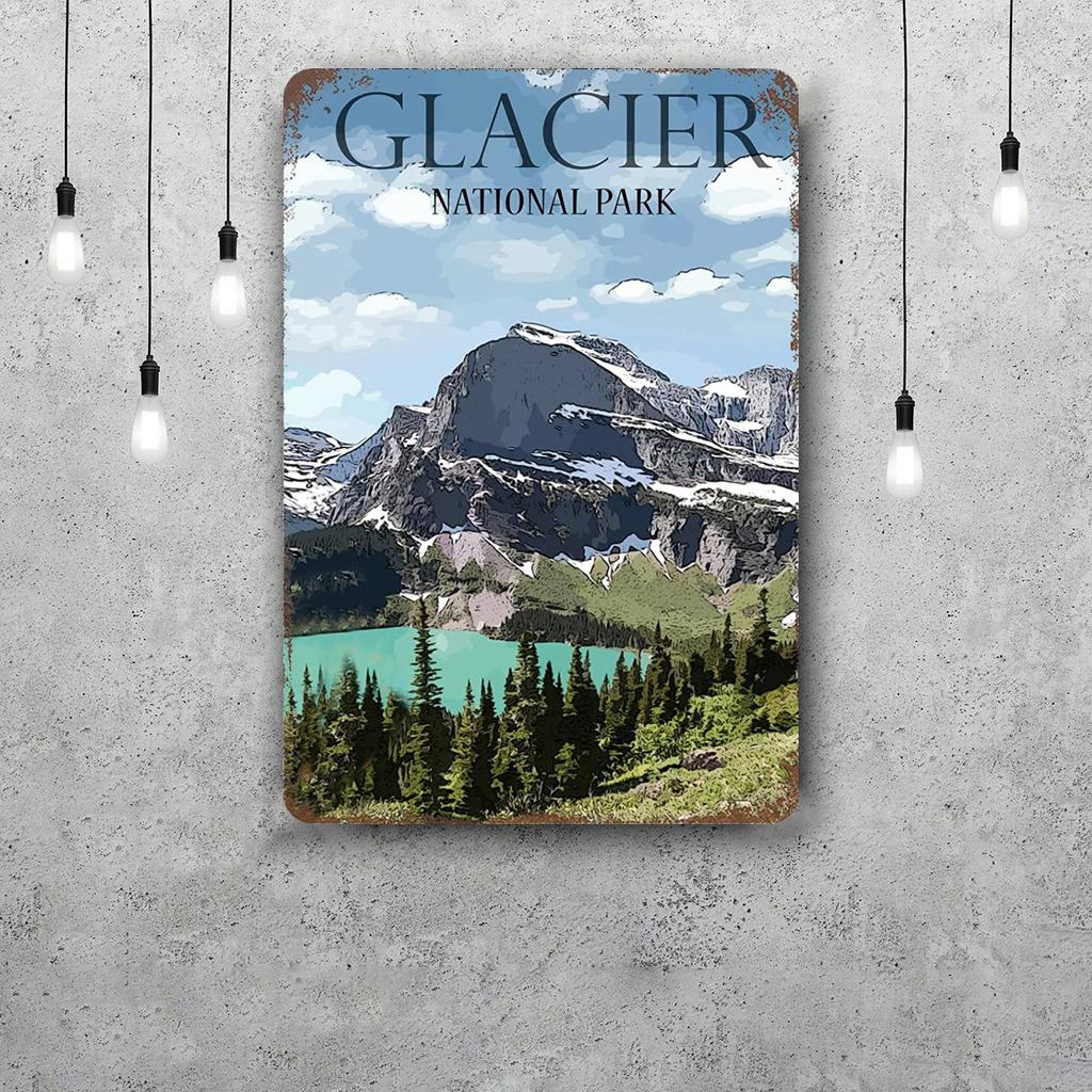 Nationalpark Glacier Lustiges Bar Metallschild Retro Plakette Vintage Schild Alkohol Trinker Kneipe Club Küchenwanddekoration