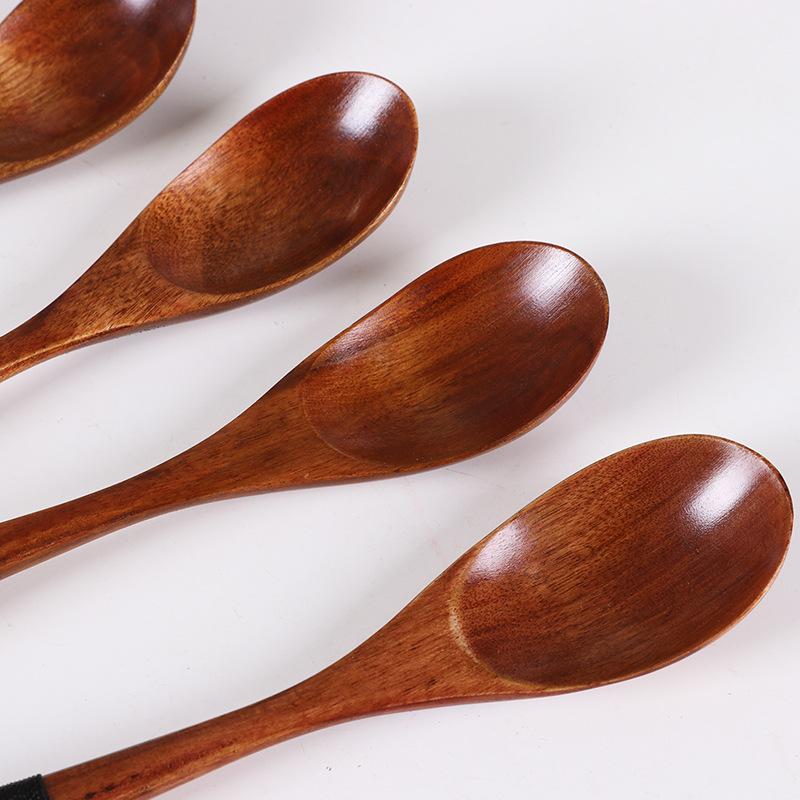 5 Pcs Natural Wooden Soup Spoon Set Food Grade Heat Resistant Ellipse Ladle for Home Kitchen Cooking Tableware