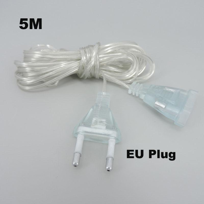 3-5M Transparent AC Power Supply Extension Cord EU LED Holiday String Night Light Extend Standard Cable Christmas Curtain Wire
