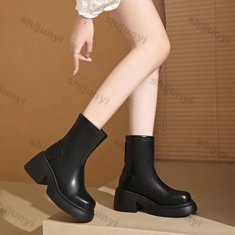 Fashion Women's Thick Soled Short Boots 2025 Autumn/winter New Korean Trendy Short Boots Height Increasing Comfort Platform Ankle Boots
