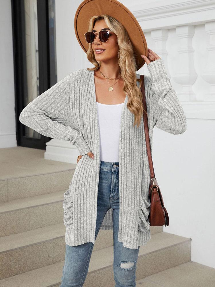 Autumn and Winter New Ladies Knitted Pockets Long-sleeved Casual Cardigan Jacket Long Cardigan Women Tops Kawaii Sweater