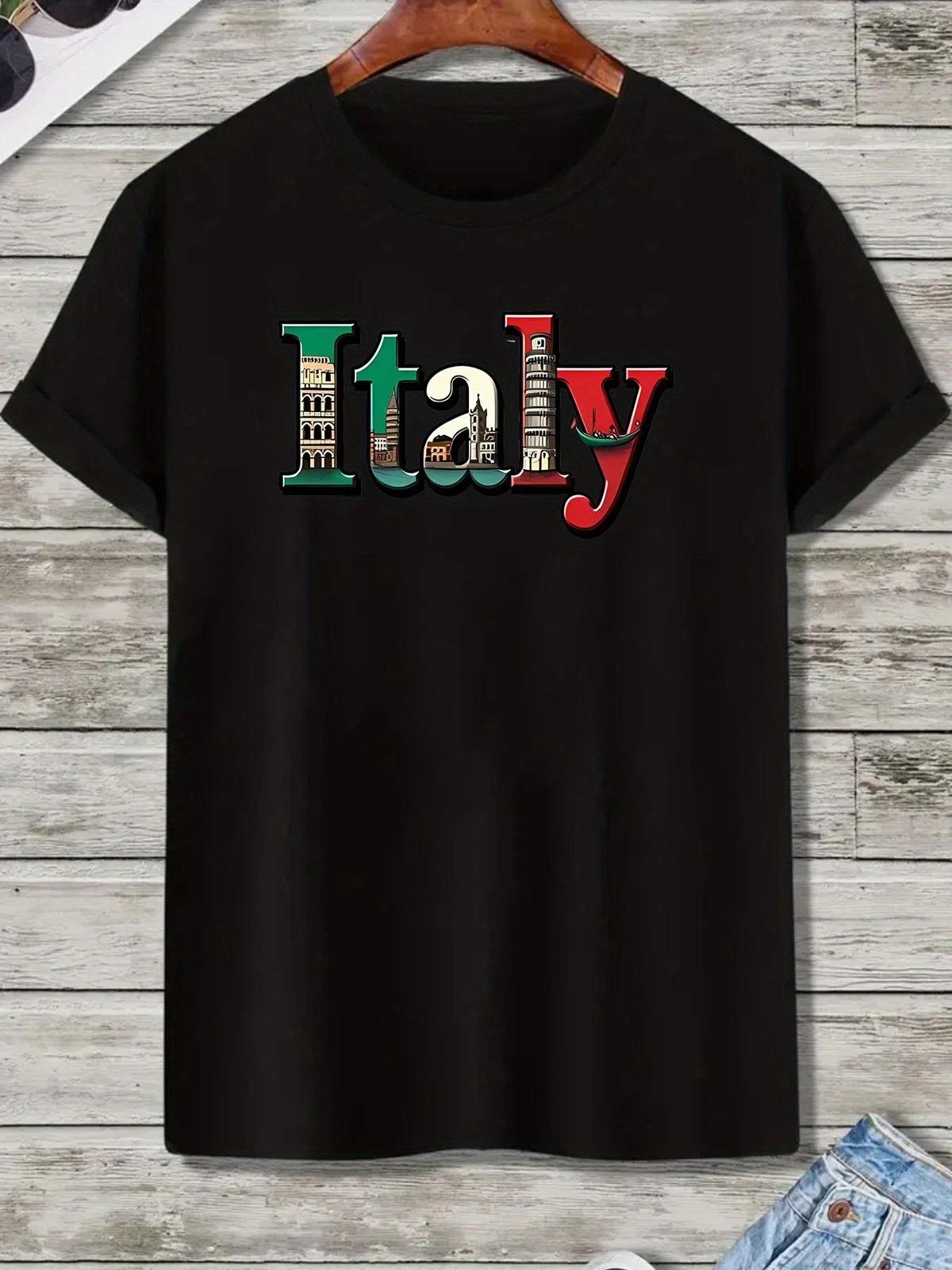Mens Italian Pride T Shirt Italy Map Flag Pisa Tower Colosseum Graphic Tee S