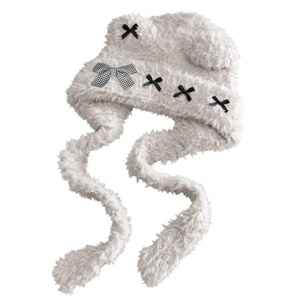 

Ear Protection Bear Ears Knitted Hat Thickened Bow Earmuffs Lei Feng Hat Winter Season Women Wear білий